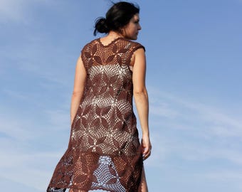 Crochet long lace vest Pattern - Summer open front Sleeveless Coat pattern - Hippie Long Vest Open Fron PDF - Granny square Duster Sweater