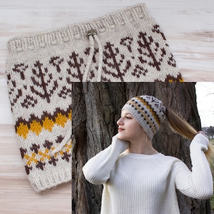KNITTING PATTERN PDF, Fair isle cowl pattern Ponytail hat beanie pattern Neck warmer hand knitting pattern Cowl knitting pattern Cowl beanie