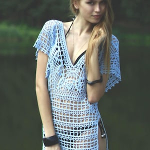Beach crochet cover up PATTERN * V-neck lace tunic PDF * CHART and basic instructions in English * charts are not interpreted in words!