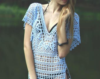 Beach crochet cover up PATTERN * V-neck lace tunic PDF * CHART and basic instructions in English * charts are not interpreted in words!