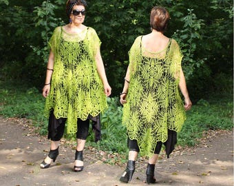 Loose fitting tunic Pattern - One Size fits up to 5XL PDF - Comfy Plus Sleeveless Bohemian Dress - Chart and written instructions in English