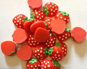 Resin Flatback Strawberry Embellishments 10pcs