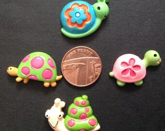 Resin Flatback Tortoise and Snail Embellishments 8pcs (2 of each)