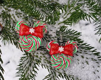 Sparkling Spearmint Snow Candy Swirl earrings!