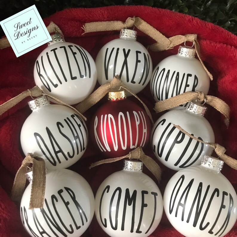 Reindeer Ornaments / Rae Dunn Reindeer name Ornament Set/ Etsy