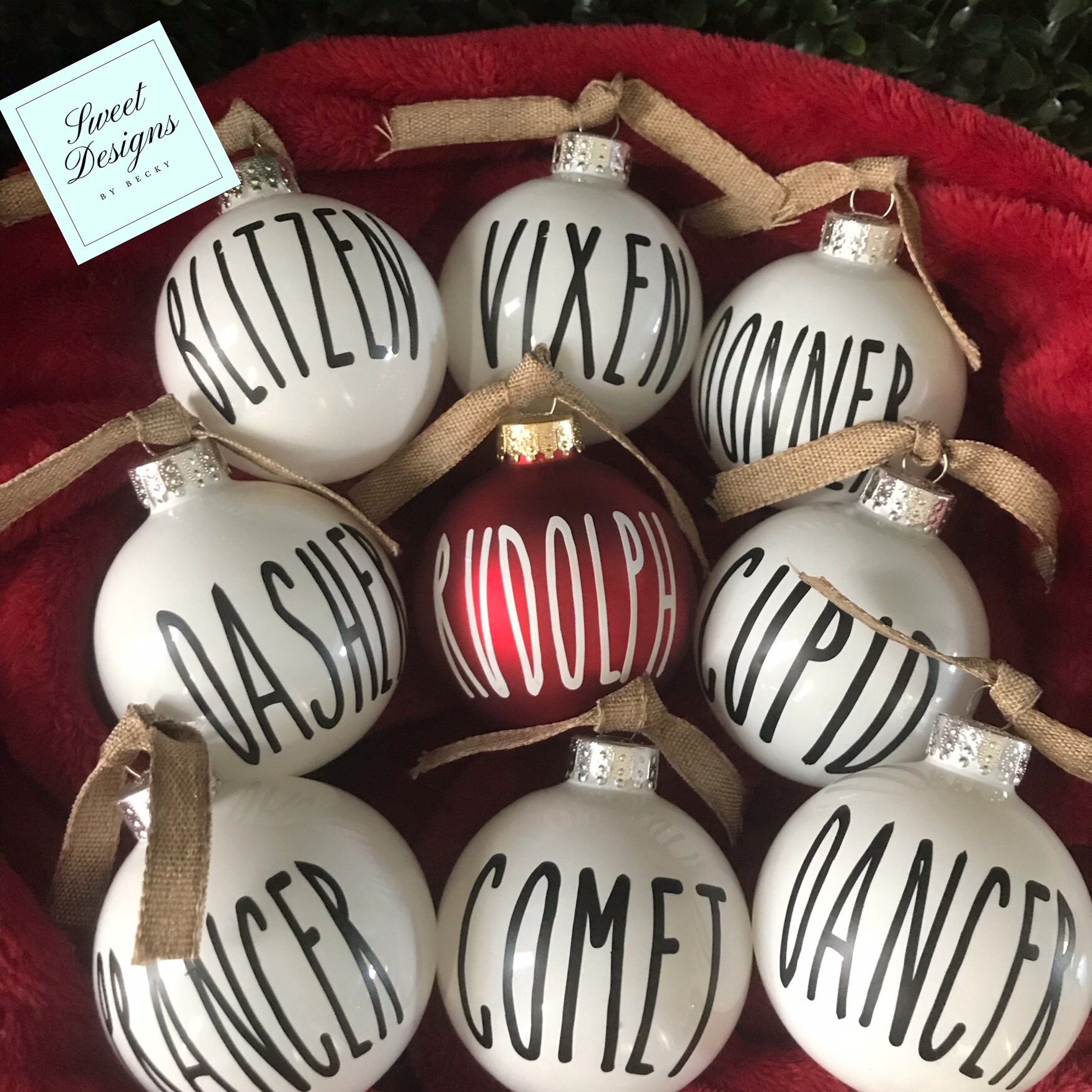 Reindeer Ornaments / Rae Dunn Reindeer name Ornament Set/ Etsy