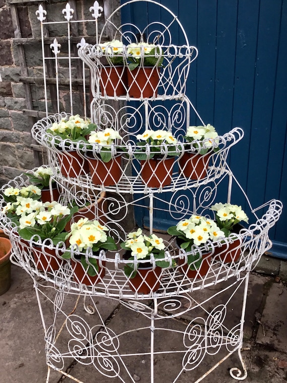 Antique Demi- Lune Wirework Plant Stand - 3 Tier - Early 20th