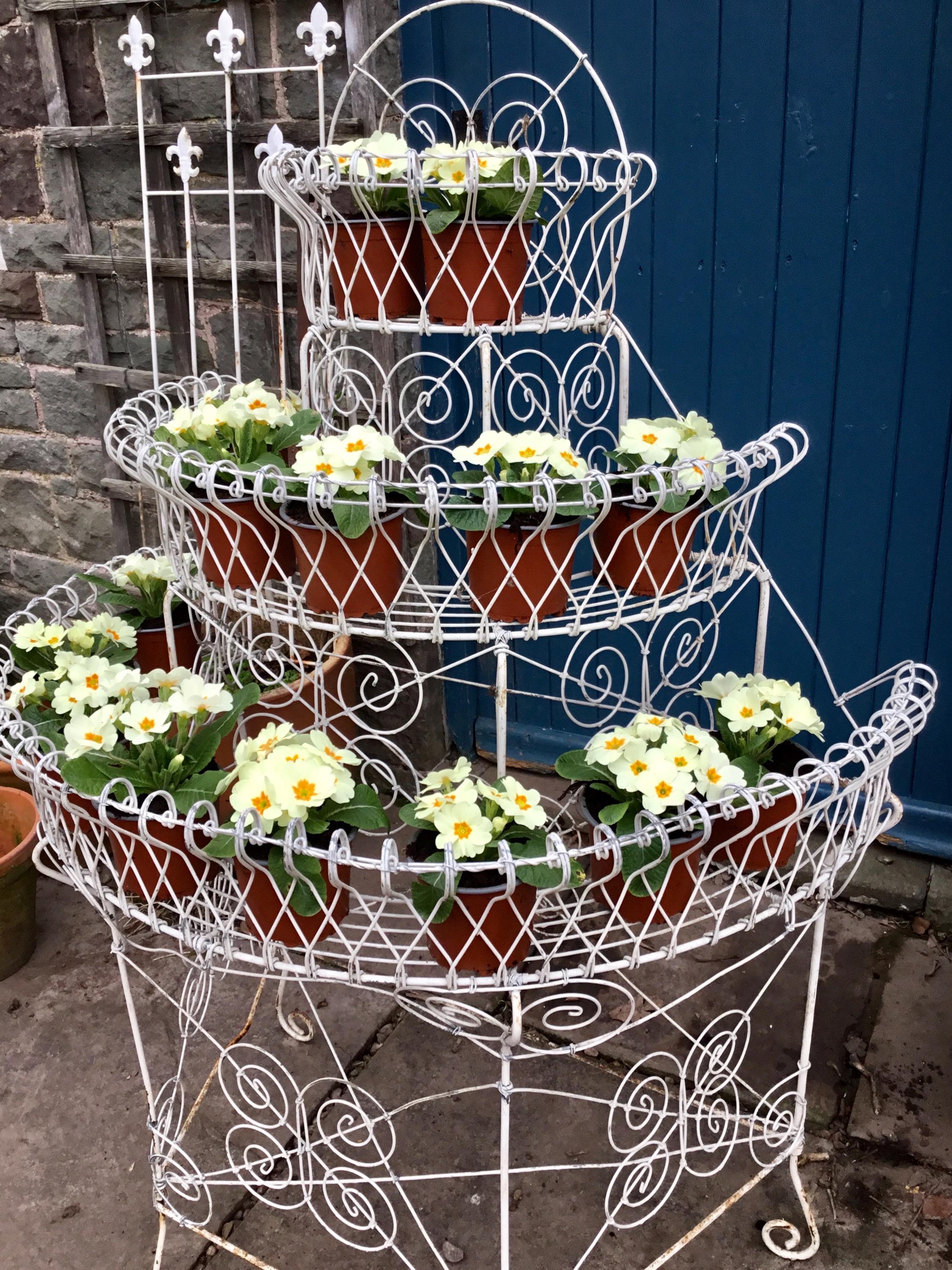 Antique Demi- Lune Wirework Plant Stand - 3 Tier - Early 20th