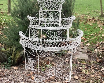 Antique Demi- Lune Wirework Plant Stand - 3 Tier - Early 20th