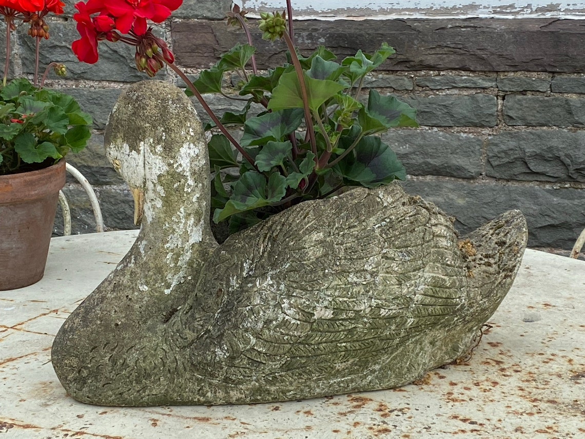 Large Decorative Vintage Stone Swan Planter Garden Ornament Etsy