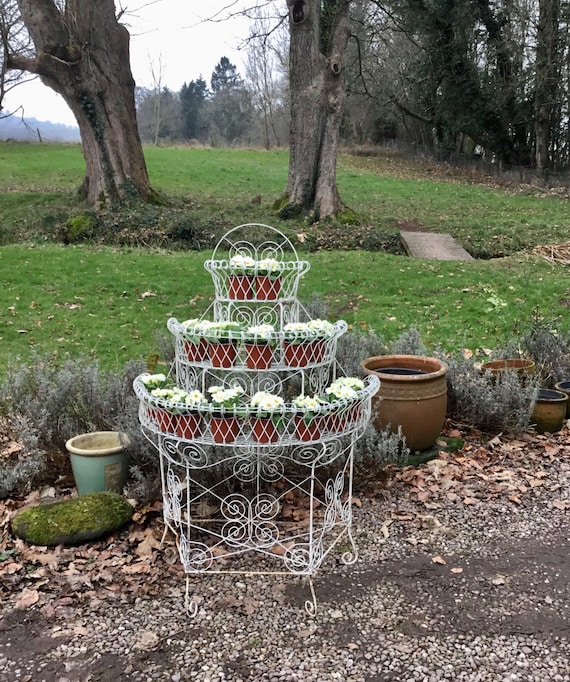 Antique Demi- Lune Wirework Plant Stand - 3 Tier - Early 20th