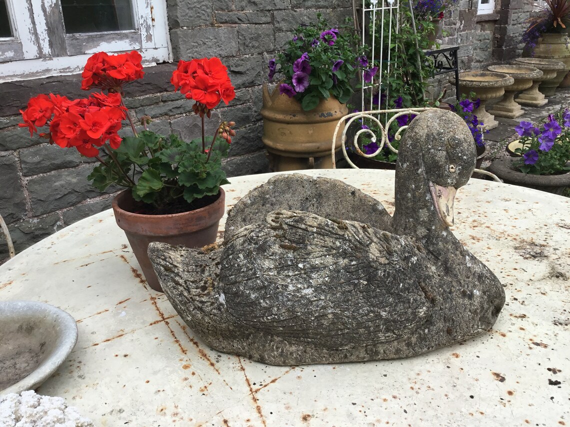 Large Decorative Vintage Stone Swan Planter Garden Ornament | Etsy