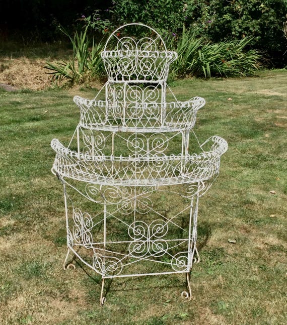 Antique Demi- Lune Wirework Plant Stand - 3 Tier - Early 20th