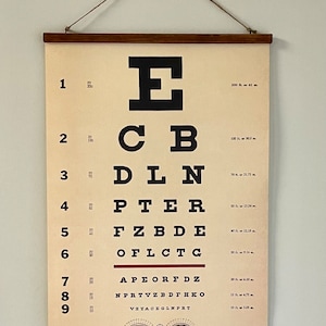 Arte mural de estilo vintage: Póster decorativo de papel de Cavallini and Co. con tabla optométrica y bastidor de madera artesanal.