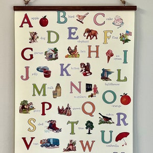 Cavallini and Co Decorative Paper Poster of Alphabet with Handcrafted Wood Stretcher Bars