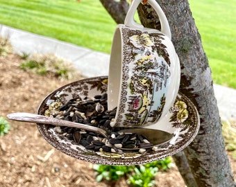 Tea Cup Bird Feeder- Handcrafted /Vintage