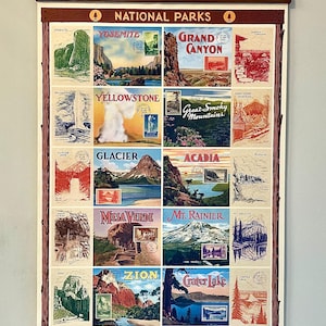 Décoration murale de style vintage : affiche décorative en papier Cavallini représentant les parcs nationaux de 1934, cartes postales avec cadres en bois fabriqués à la main
