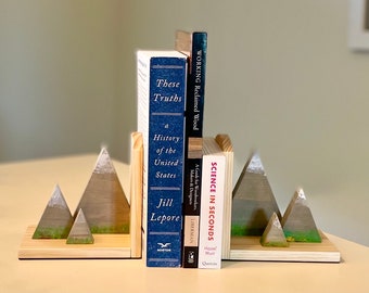 Book Ends with Snow on the Mountains in Spring/Summer