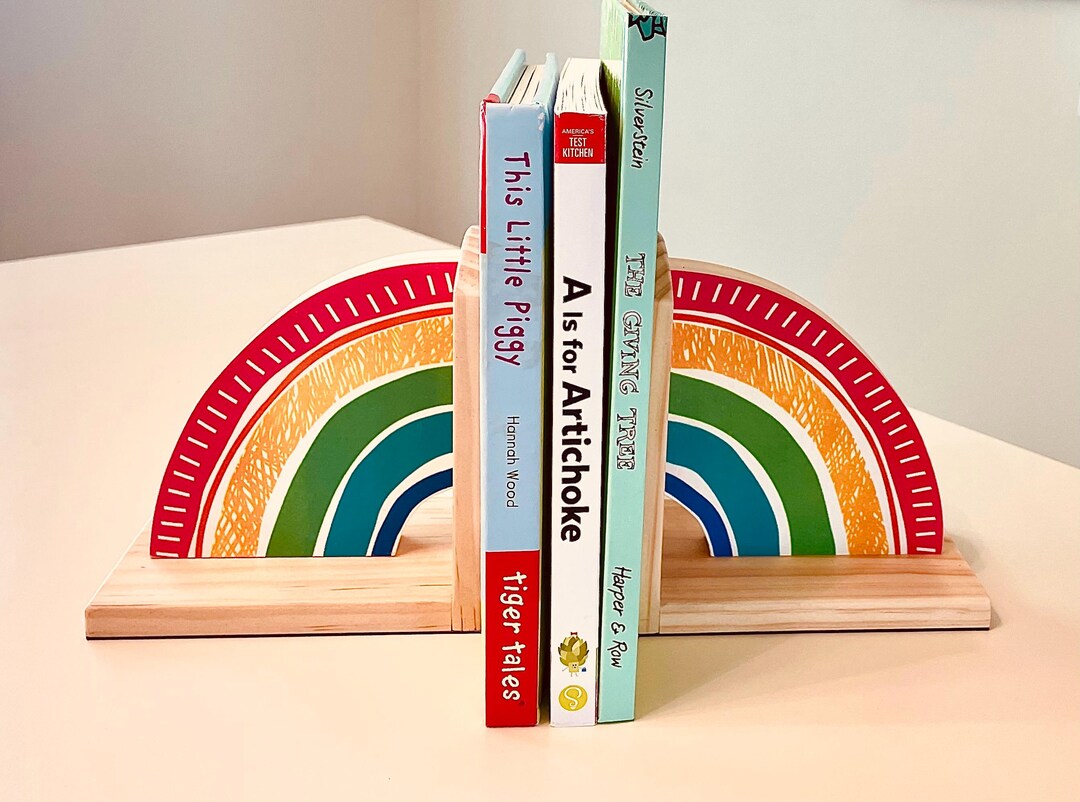 Book Ends- Handcrafted Wood/paper Rainbow Color Combo With Bright ...