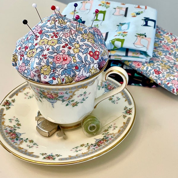 Vintage Teacup Pincushion (repurposed)