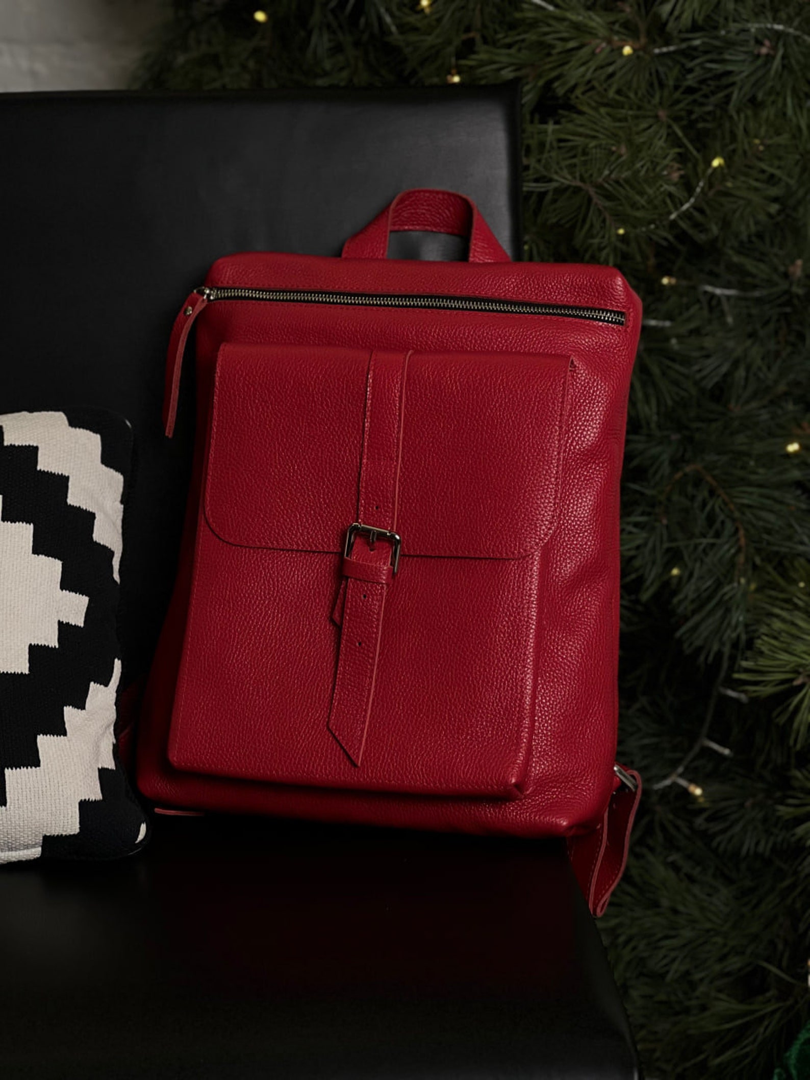 Red Leather Backpack for Women, Leather Backpack, Travel Backpack ...