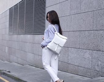 White Backpack, gift for her, minimalist backpack, leather backpack, backpack for women, white women backpack