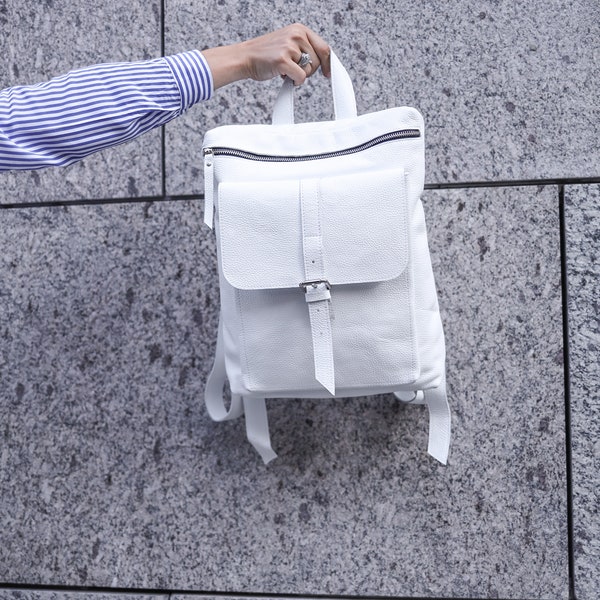 Sac à dos en cuir blanc, meilleur cadeau pour elle, sac à dos minimaliste, sac à dos en cuir, sac à dos pour femme, sac à dos blanc, sac à dos blanc pour femme