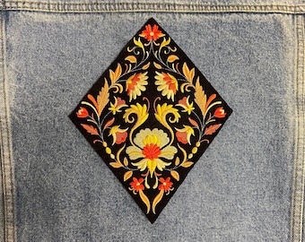 70s Inspired Vintage Paisley Diamond Iron On Patch With Border | Large 9.5in