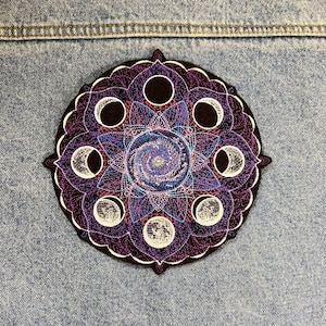 Galaxy and Moon Phases Colorful Mandala Iron On Patch | Large 7in