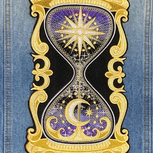 Celestial Hour Glass LARGE Iron-On Patch | Big Jacket Back Patches | Purple or Blue Shading Options, Metallic Thread Details