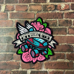 Hit Like a Girl Teal and Pink Roller Skate Iron on/Sew on Patch | Roller Derby Badge 3.5 in. | Customizable |