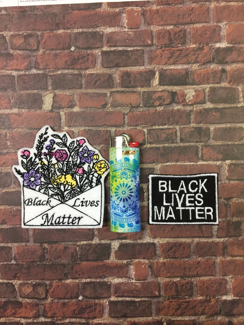 BLM Badge Fits Hats Black Lives Matter Floral Envelope Iron-On or Sew On Patch Bags Etc. Jackets