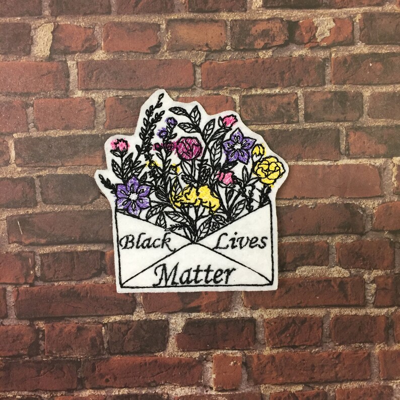 BLM Badge Fits Hats Black Lives Matter Floral Envelope Iron-On or Sew On Patch Bags Etc. Jackets