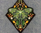 Lunar Moth in Fall Foliage Diamond NOW with Border Iron On Patch Large 7.5in