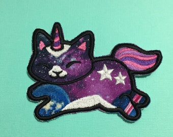 Caticorn Galaxy Appliqué Iron On Patch | 4 in Unicorn Space Cat Patch