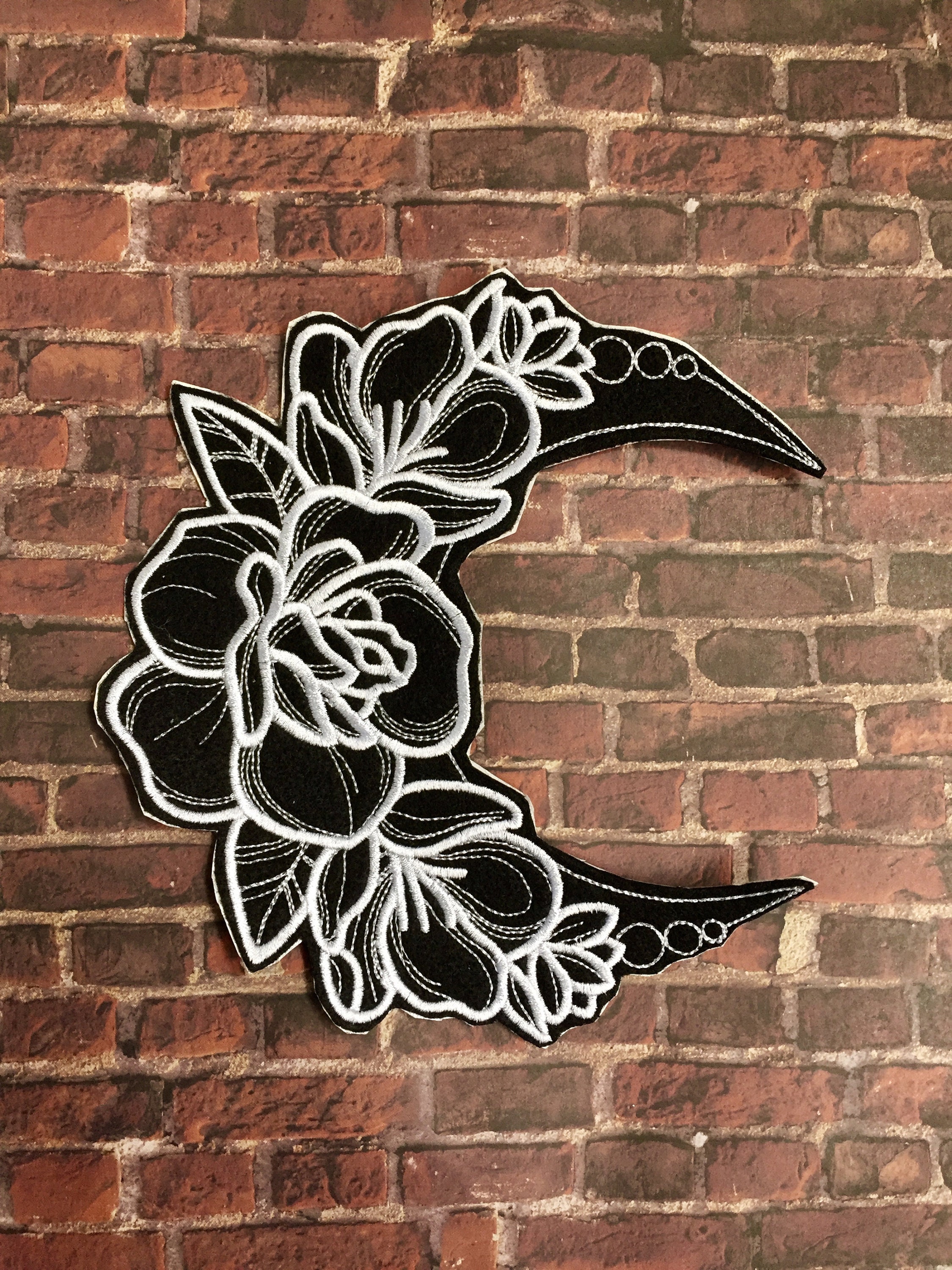 Floral Moon Embroidered Patch For Full-Back Jacket Placement