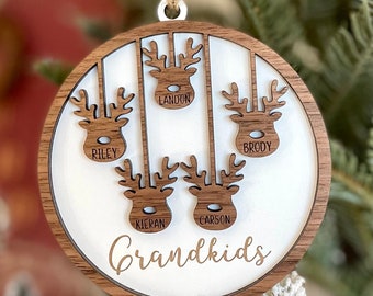 Personalized Grandkids Family Reindeer Christmas Ornament, Family Ornaments, Reindeer Family, Grandkids, Grandparent gift