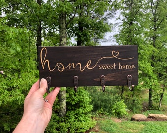 Home Sweet Home Key Holder, Key Hooks, Key Organization, Key Sign, Hooks, never lose your keys, Farmhouse,  Key Sign, Hanger for Keys