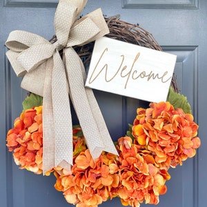 Neutral Fall Wreath, Welcome Fall Wreath, Beige and Orange Wreath, Orange Wreath, Orange Hydrangea Wreath, Autumn Wreath