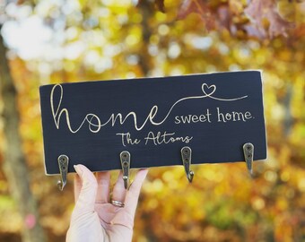 Personalized Home Sweet Home Key Holder, Key Hooks, Key Organization, Key Sign, Hooks, never lose your keys, Farmhouse,  Key Sign