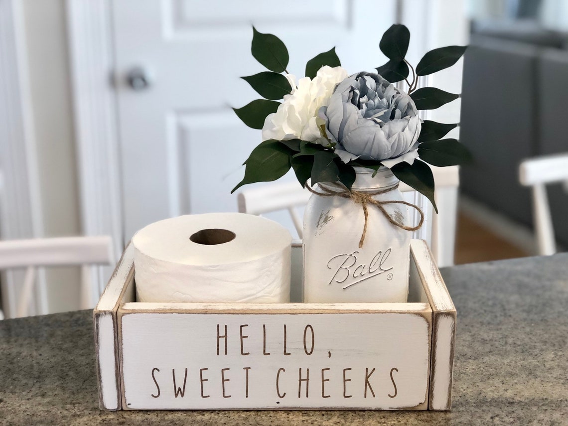 Hello Sweet Cheeks Box / Wood Toilet Paper Storage / White Etsy
