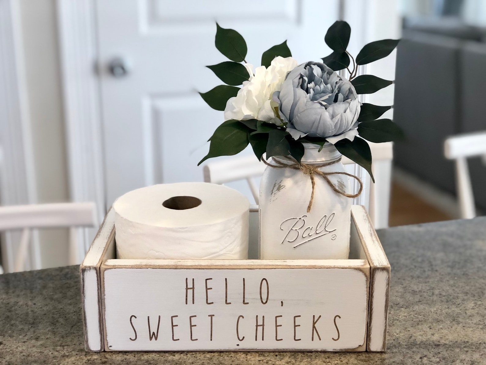 Hello Sweet Cheeks Box / Wood Toilet Paper Storage / White Etsy