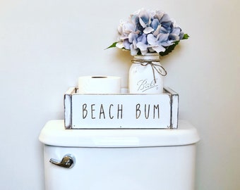 Beach Bum Bathroom Box / Wood Toilet Paper Holder / Beach Bathroom Storage / Farmhouse Bathroom Decor / White Toilet Box / Ocean, Lake Decor