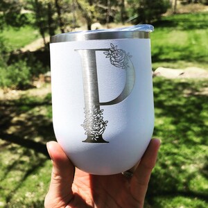 Monogram Wine Cup, Floral Monogram Wine Cup, Floral Wine Cup, Personalized Wine Cup, Wine Glass