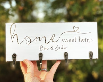 Personalized Home Sweet Home Key Holder, Key Hooks, Key Organization, Key Sign, Hooks, never lose your keys, Farmhouse,  Key Sign