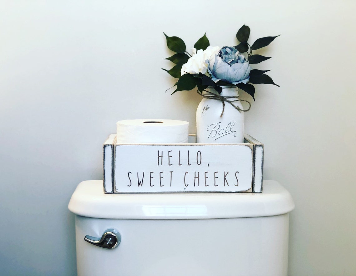 Hello Sweet Cheeks Box / Wood Toilet Paper Storage / White Etsy
