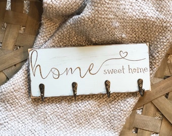 Home Sweet Home Key Holder, Key Hooks, Key Organization, Key Sign, Hooks, never lose your keys, Farmhouse,  Key Sign, Hanger for Keys