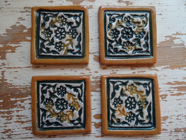 C-4 Set of 4 Complementary Flower Design Decor tiles 2 image 2