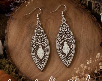 Ghost Earring SVG | Laser Cut File | Glowforge SVG | Fall Earrings | Scrollwork Wood Earring