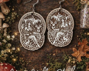 Woodland Goddess Earrings | Vintage Boho Cottagecore Laser Cut Jewelry (SVG File)
